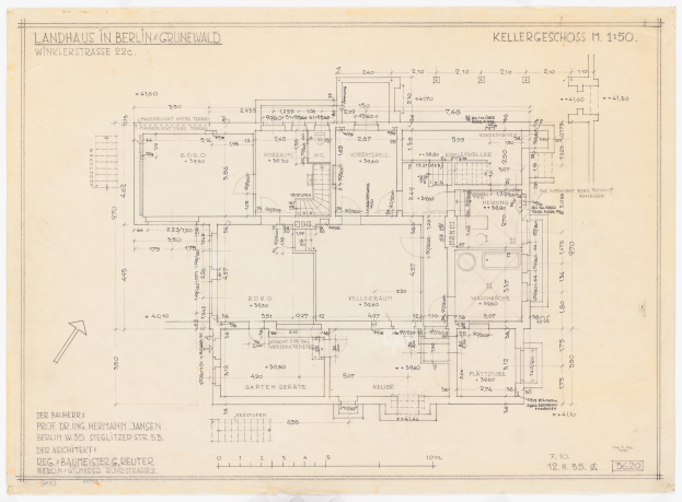 EinBlueprint eines Hauses mit der Aufschrift "Landhaus in Berlin" auf einem Blatt Papier.