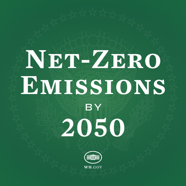 Grüner Hintergrund mit weißer fettgeschriebener Textzeile "netto-null-Emissionen bis 2050."