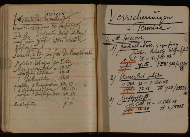 Offenes Buch mit handgeschriebenen Einträgen aus einem deutschen Militärtagebuch aus dem frühen 20. Jahrhundert, enthaltend Text- und numerische Daten.