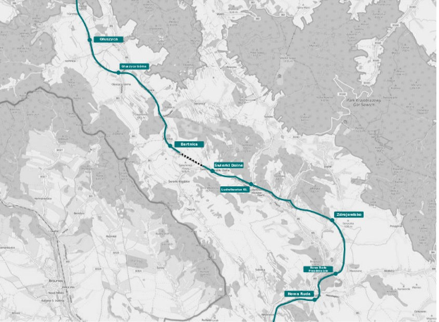 Eine Stadtkarte mit einer blauen Linie, die eine Fahrradroute markiert, einschließlich Start- und Endpunkten.