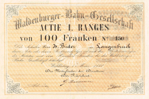 Ein altes deutsches Banknoten mit dem Porträt eines Mannes und dem Text "Haldenburger-Balm Gesellschaft Actie 1 Ranges".