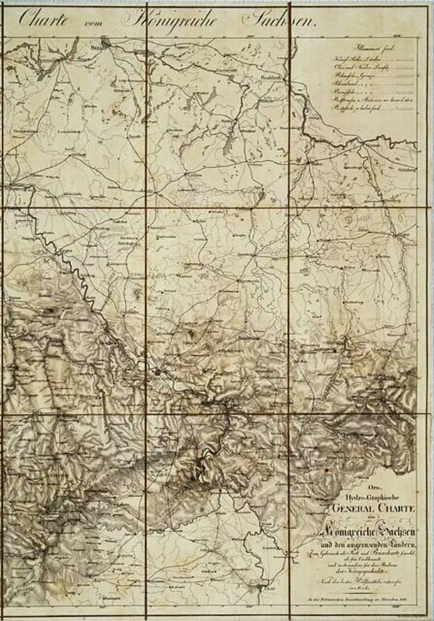Eine Karte des britischen Reichs aus dem 19. Jahrhundert, die sich auf das Königreich Sachsen-Anhalt konzentriert und detaillierte Textinformationen auf altem Papier enthält.