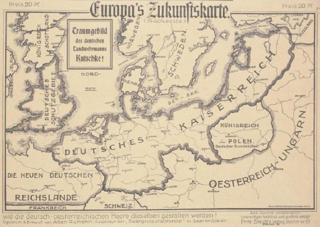 Ein verblasstes frühes 20. Jahrhundert-Karte von Europa markiert mit den Grenzen der Europäischen Union und handgeschriebene Anmerkungen.