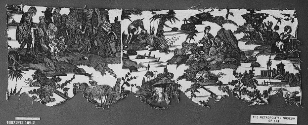 Schwarz-weiß-Zeichnung einer Gruppe von Menschen im Wald mit Bäumen und Pflanzen im Hintergrund und Text unten, der "The Metropolitan Museum of Art" lautet.