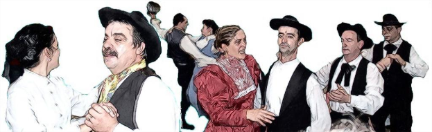 Ein Bild, das eine Gruppe tanzender Paare zeigt.