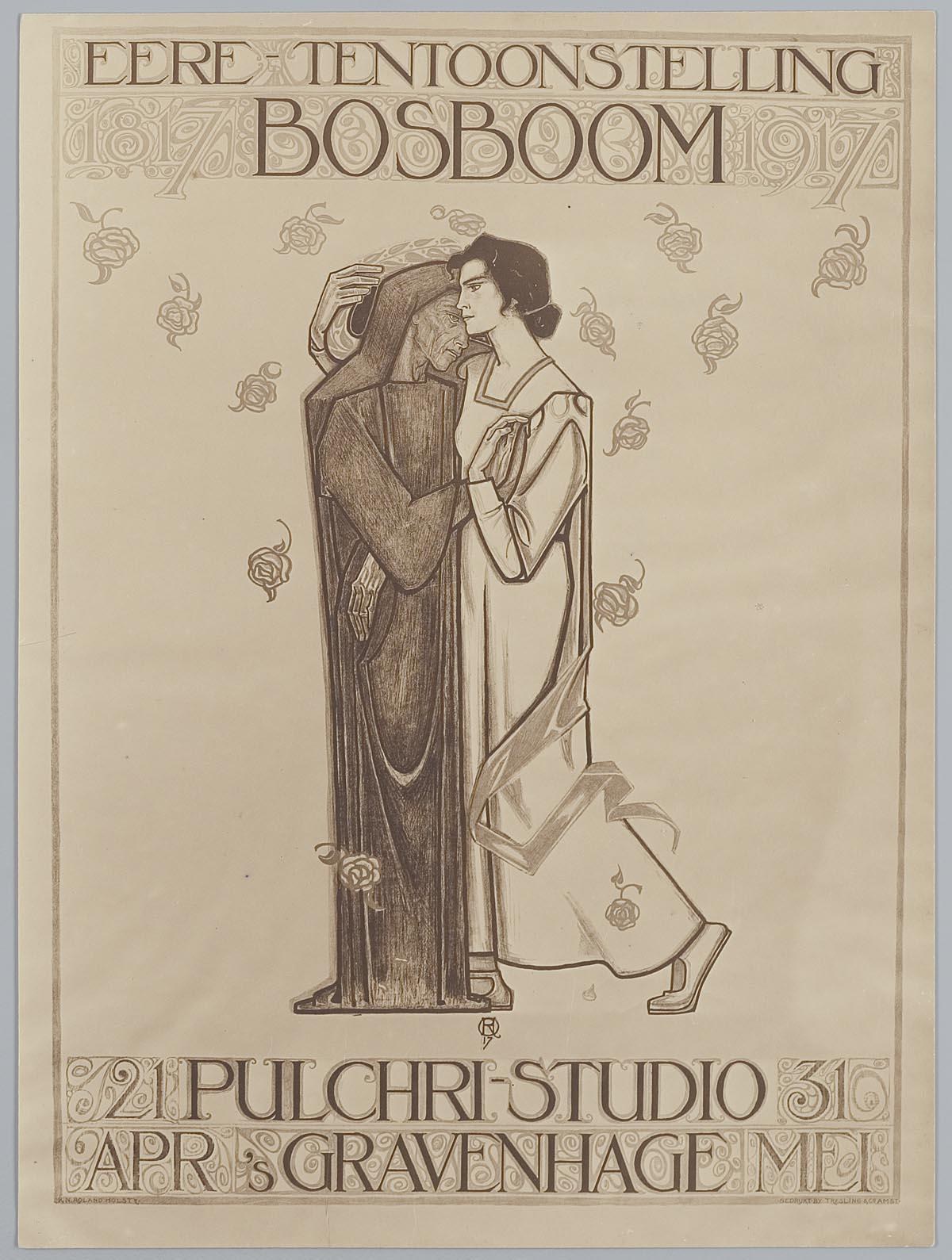 Ein Konzertplakat mit einem Mann im Anzug und einer Frau in einer Schürze, die nebeneinander stehen und ernst schauen, begleitet von Veranstaltungseinzelheiten.