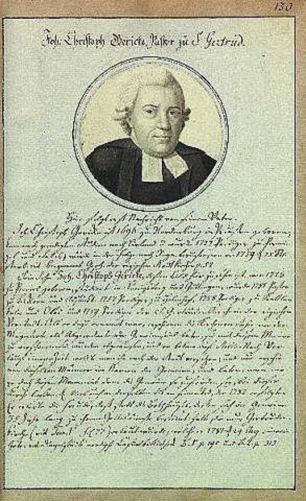 Schwarzes und weißes Porträt von Johann Wolfgang von Goethe in einer schwarzen Robe auf einem alten Dokument aus dem Jahr 1789.