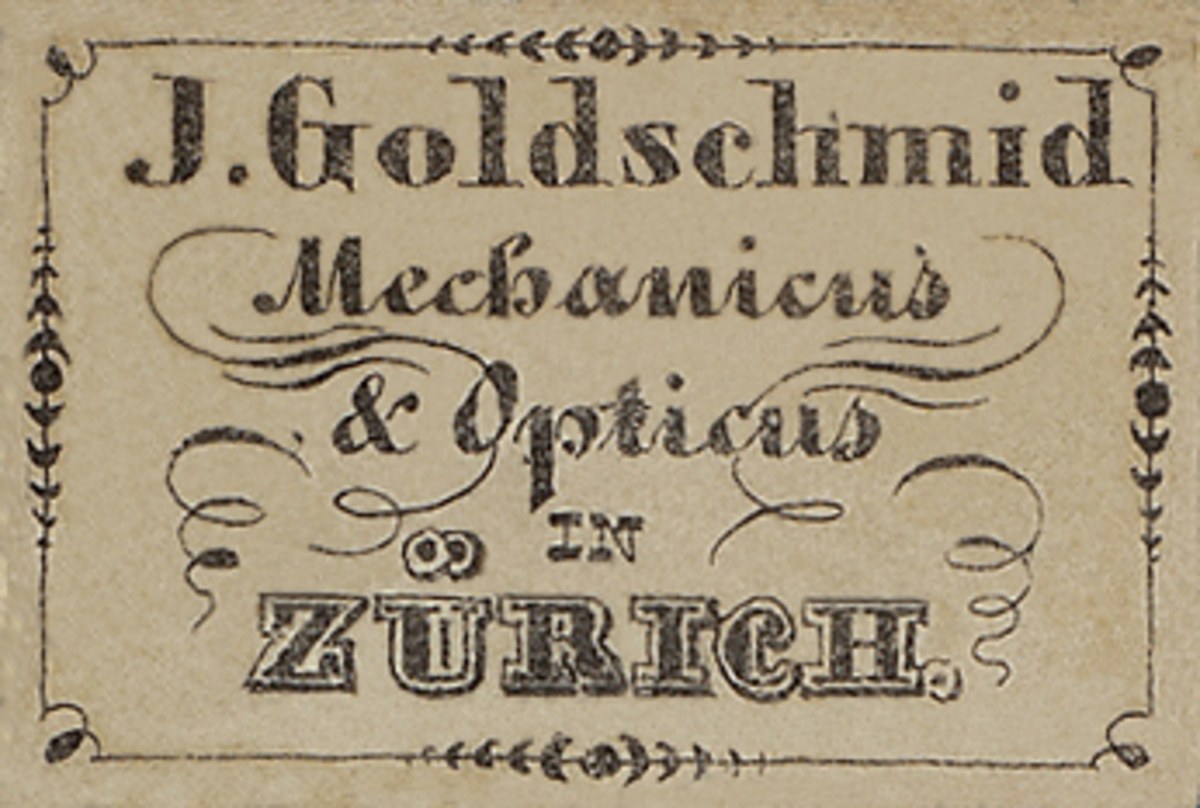 Visitenkarte von J. Goldschmidt Mechanicus & Optics in Zürich, wahrscheinlich aus dem frühen 20. Jahrhundert.
