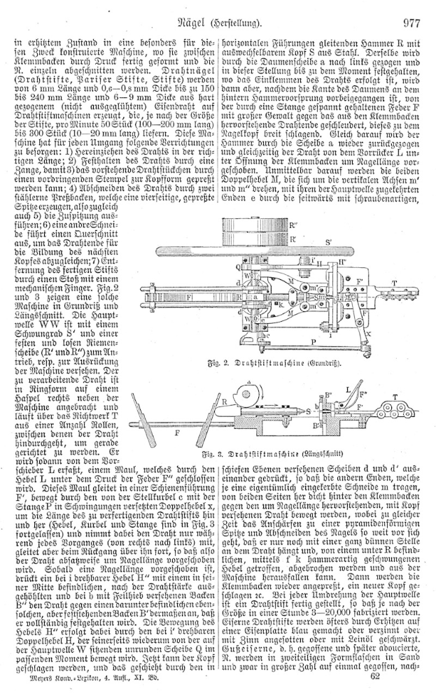 Eine Seite aus einem Buch mit einer Zeichnung einer Maschine, die als "Deutsches Patent 977,977" beschriftet ist, umgeben von mehreren Bildern der Maschine.