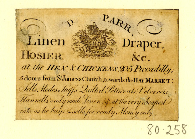 Realistische Illustration einer Henne auf einer alten Visitenkarte mit schwach gedrucktem Text.