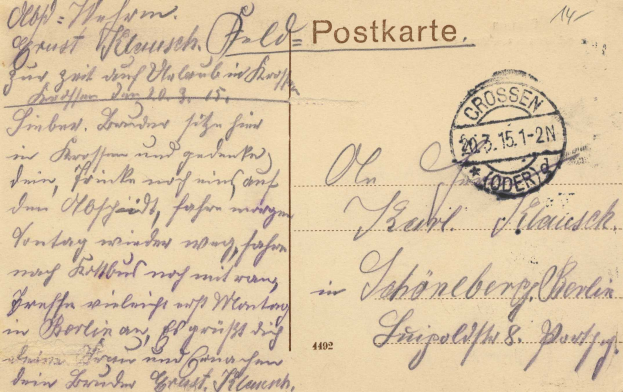 Eine alte Postkarte von Deutschland nach Deutschland vom 15-15-1912 mit handgeschriebener Text und einer Briefmarke oben rechts.