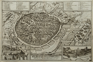 Eine Schwarz-Weiß-Karte von Berlin, Deutschland, die Gebäude, Bäume und Text zeigt.